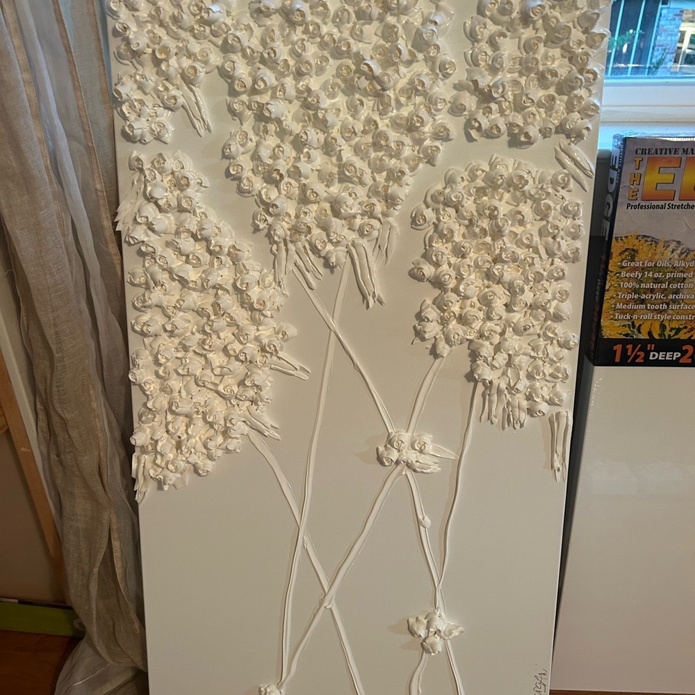 Elegant White Floral Wall Art 20 x 40 x 1.5